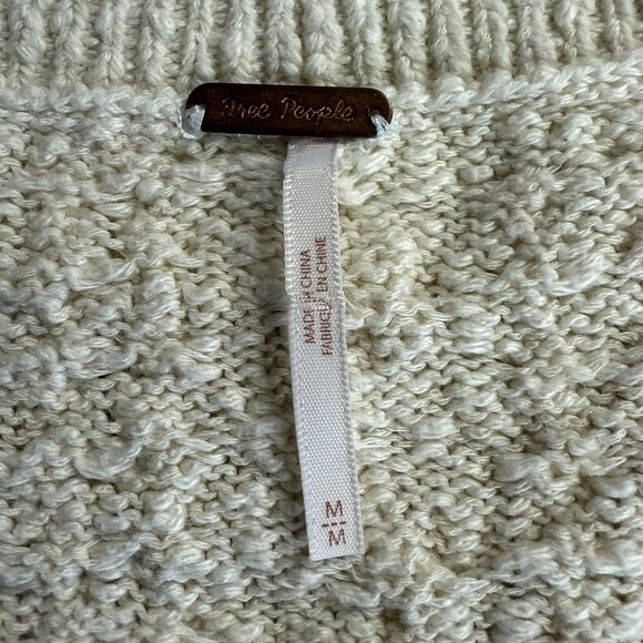 Free People Long Sleeve Villa Cable Pullover Ivory Neutral Size Medium - Picture 5 of 9